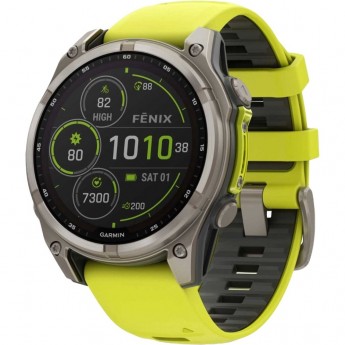 Смарт-часы GARMIN FENIX 8 – 47 мм, Solar Sapphire, титан с ярко-желтым/графитовым силиконовым ремешком