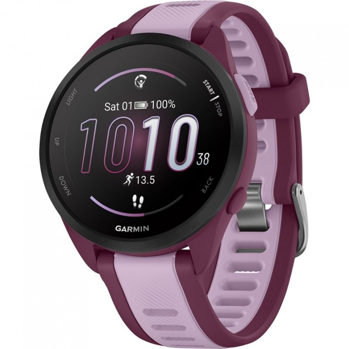 Смарт-часы GARMIN FORERUNNER 165 MUSIC, силиконовый ремешок ягодно-сиреневый 010-02863-33