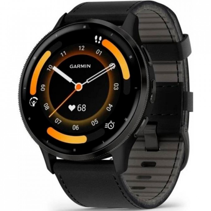 Смарт-часы GARMIN VENU 3 SLATE STAINLESS STEEL BEZEL WITH BLACK CASE AND LEATHER BAND 010-02784-52