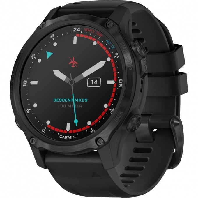 Смарт-часы GARMIN DESCENT MK2S Carbon Gray DLC Black с черным силиконовым ремешком 010-02403-04